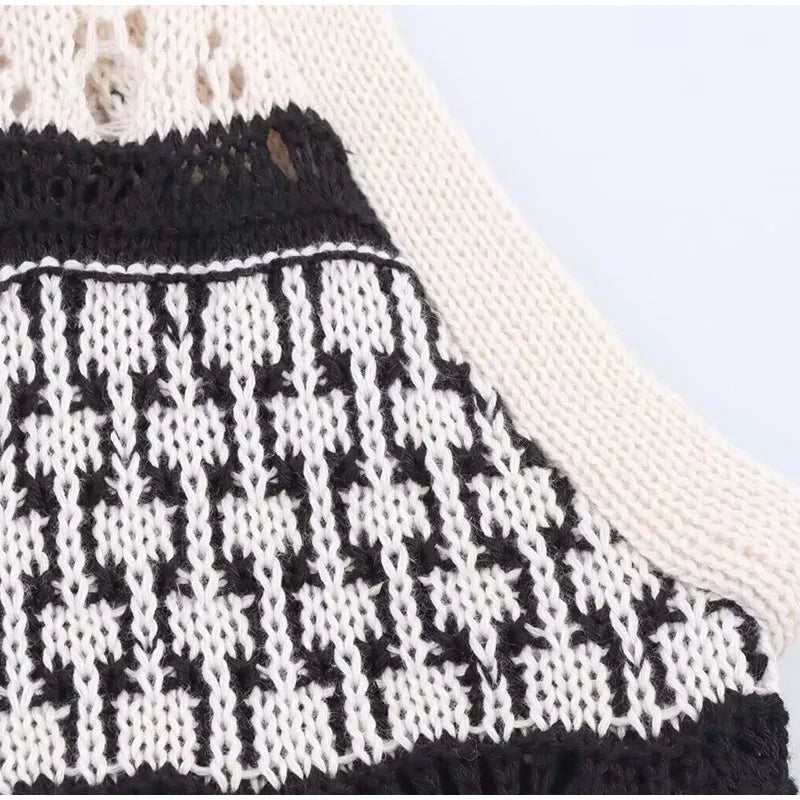 Women Knitted Hollow Out Mini Dresses Round Neck Sleeveless Off Shoulder Short Dress Lady Casual Summer Holiday Beach Robes