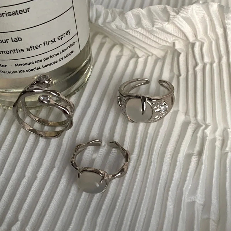 925 Silver Rings for Women Thick Wave Wide Solid Double-layer Punk Trendy Couple Female Party Birthday Gift