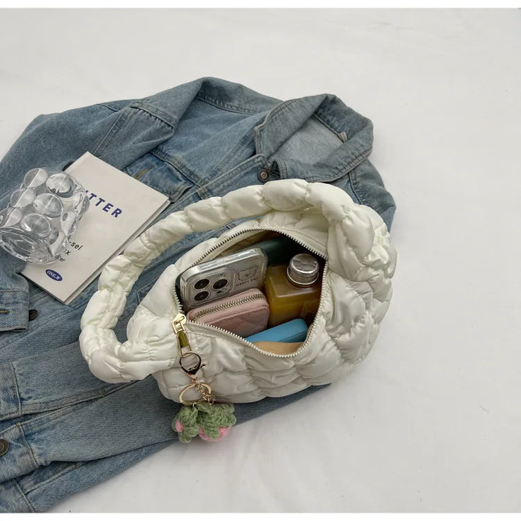Korean Style Women's Shoulder Bag Cute Bubble Dumpling Foldable Cloud Bag Casual Fashion  bags for women luxury designer