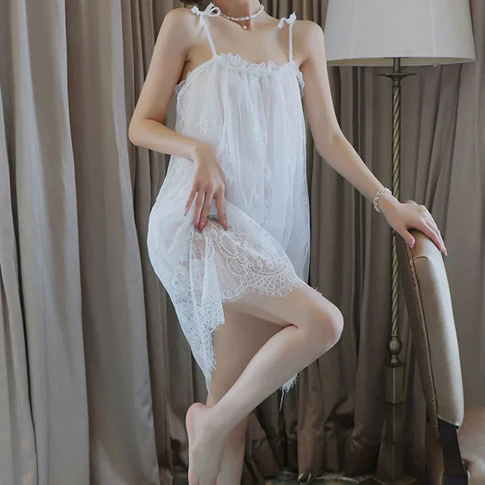 Plus Size Lingerie Lace Babydoll Chemise Nightgown Nighty Mesh Sleepwear Slip Nightdress Valentine Gifts for Women Sleepwear