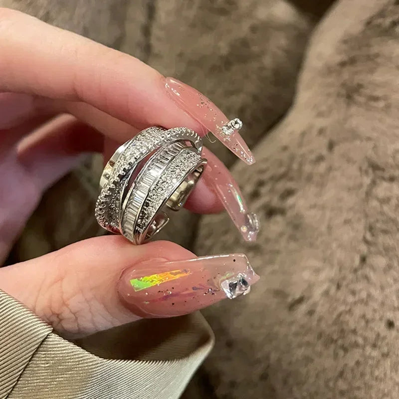 Irregular Pleated Ring for Women Men Open Adjustable Rings Wide Trendy Finger Rings Y2K Accessories Fashion Punk Jewelry