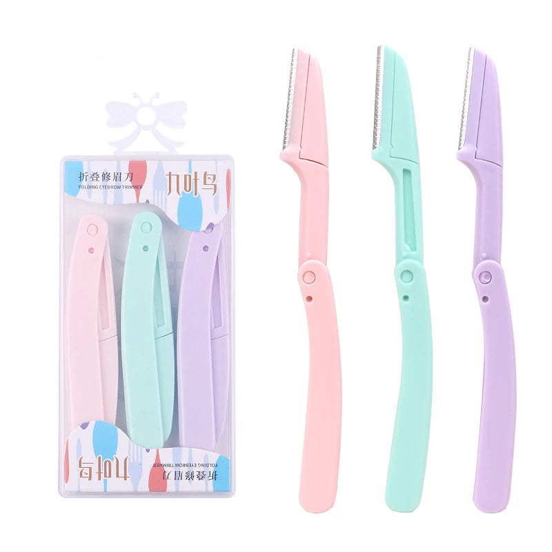 3pcs Fold Eyebrow Trimmer Scissors Hair Remover Eyebrow Comb Razor Eyebrow Clip Makeup Tools Face Razor for Women