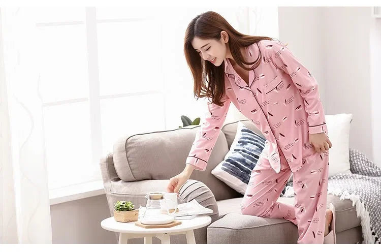 Spring Autumn Winter Long Sleeve Trousers Sleepwear Women's Cardigan Korean Style Outer Wear Casual Thin Homewear Two-piece Suit