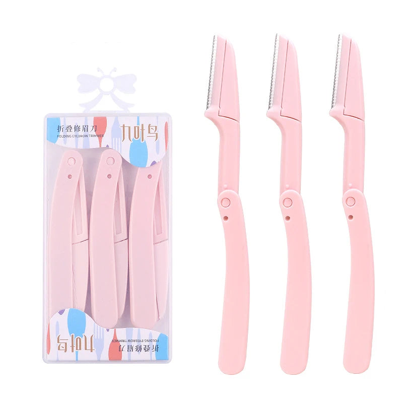 3pcs Fold Eyebrow Trimmer Scissors Hair Remover Eyebrow Comb Razor Eyebrow Clip Makeup Tools Face Razor for Women