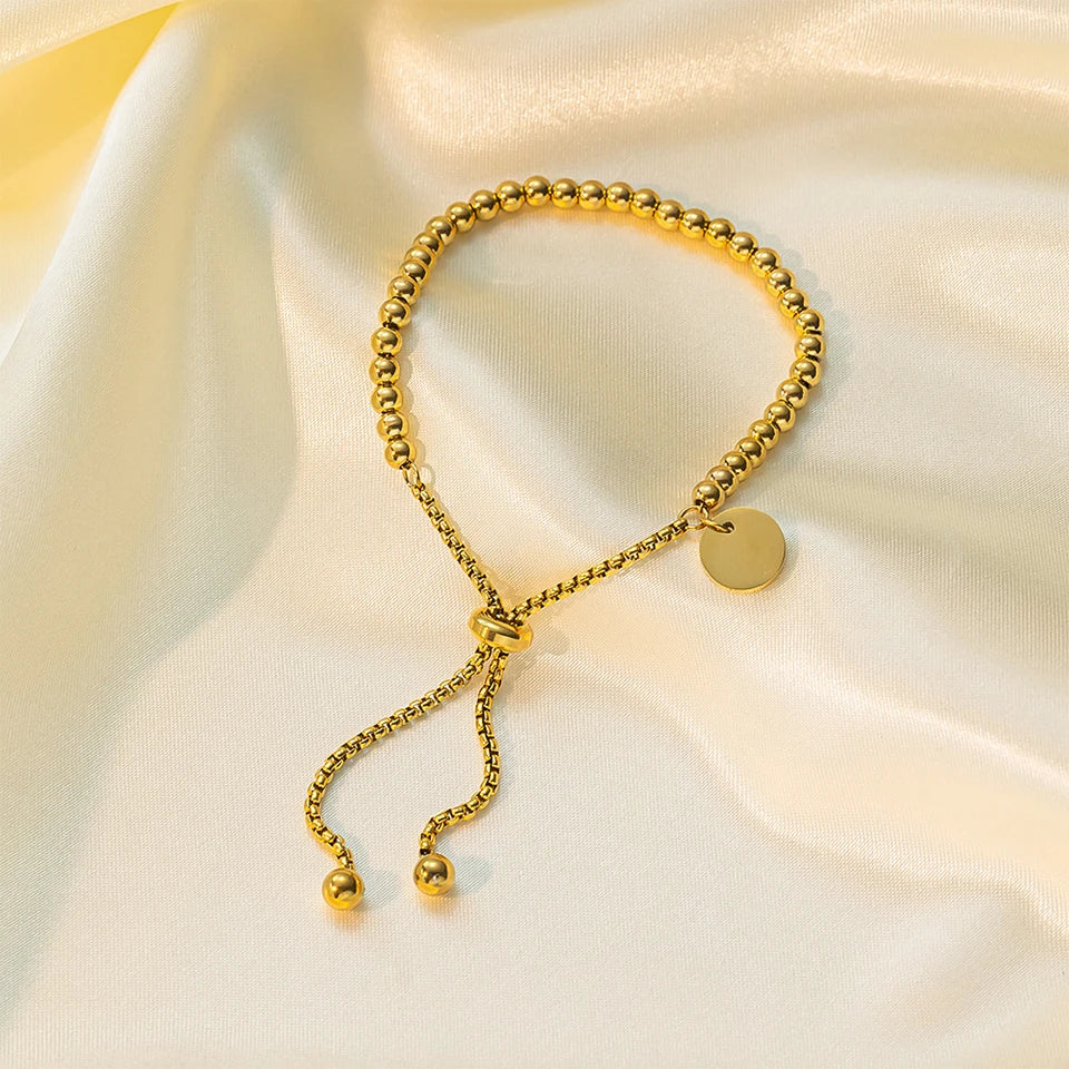 ZAKOL Stainless Steel Golden Bead Bracelet for Women Fashion Adjustable Chain Bracelets Daily Party Jewelry