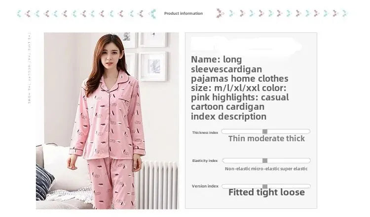 Spring Autumn Winter Long Sleeve Trousers Sleepwear Women's Cardigan Korean Style Outer Wear Casual Thin Homewear Two-piece Suit