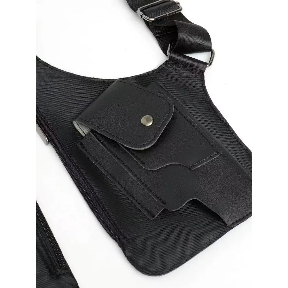 Double Shoulder Strap Multi-Pocket Outdoor Anti-Theft Tactical Fishing Bag Waterproof PU Multi-Purpose Men's Crossbody Bags