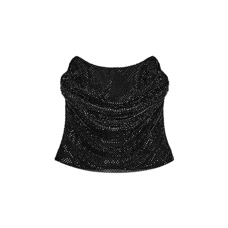 Rhinestone Shining Sexy Evening Dress Women Sleeveless Backless Slim Party Pleated Gown Female Dresses Street Vacation Lady Robe