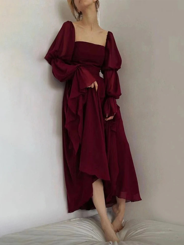 Long Burgundy Evening Dresses for Women Square Neck Ankle-Length A-Line Prom Party Wedding Gala Special Events Dress Customized