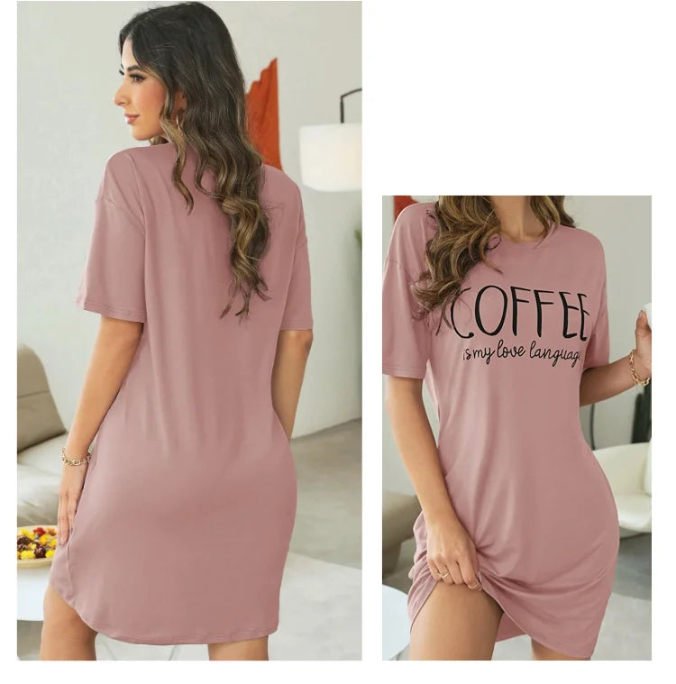 2026 New Milk Silk Nightgown Women Nightdress Short Sleeve Cartoon Nightgowns Sweet Casual Sleepwear Pijamas Sleepdress