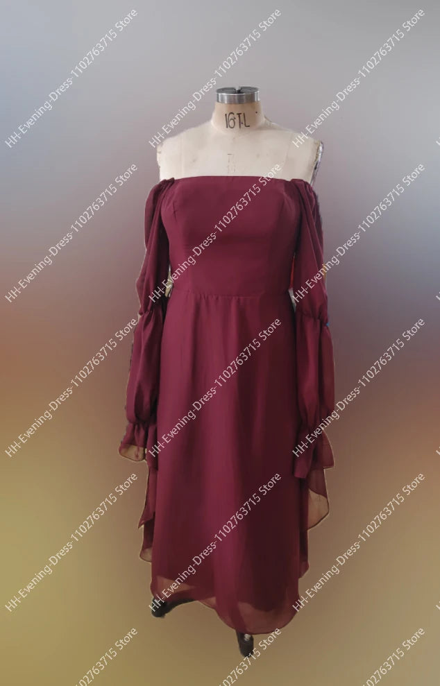 Long Burgundy Evening Dresses for Women Square Neck Ankle-Length A-Line Prom Party Wedding Gala Special Events Dress Customized