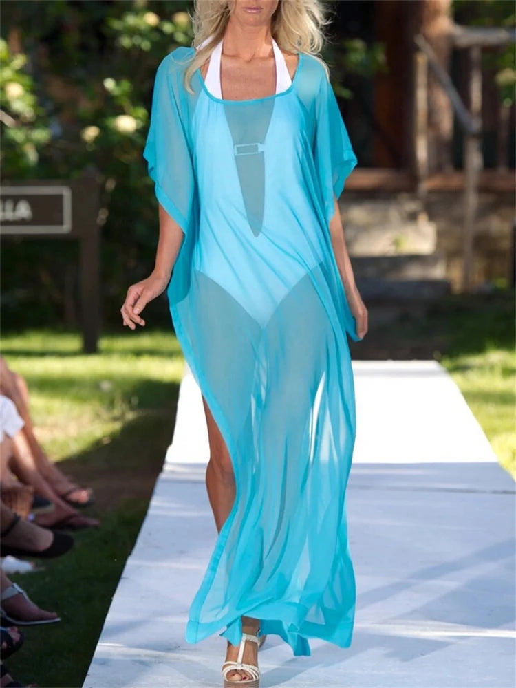 Swimsuit Cover Up Women, Sheer Beach Cover Up Kaftan, Kimono Coverup, Long Dress, Bridal, Wedding, Handmade 150cm