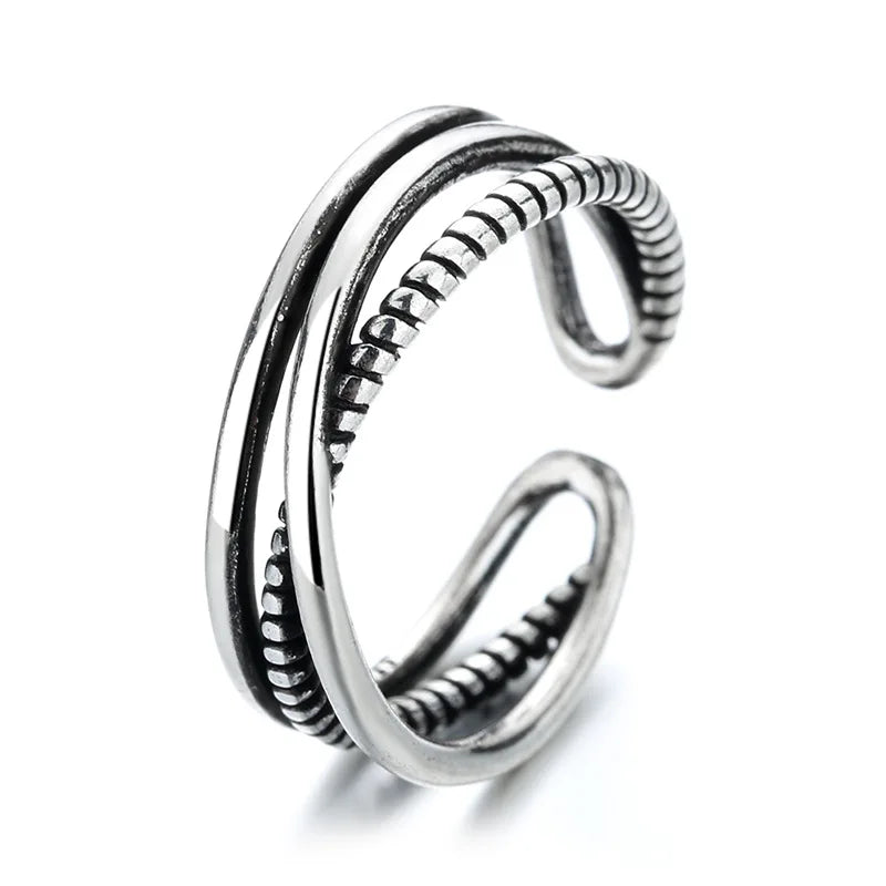 925 Silver Rings for Women Thick Wave Wide Solid Double-layer Punk Trendy Couple Female Party Birthday Gift