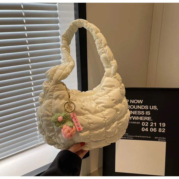 Korean Style Women's Shoulder Bag Cute Bubble Dumpling Foldable Cloud Bag Casual Fashion  bags for women luxury designer