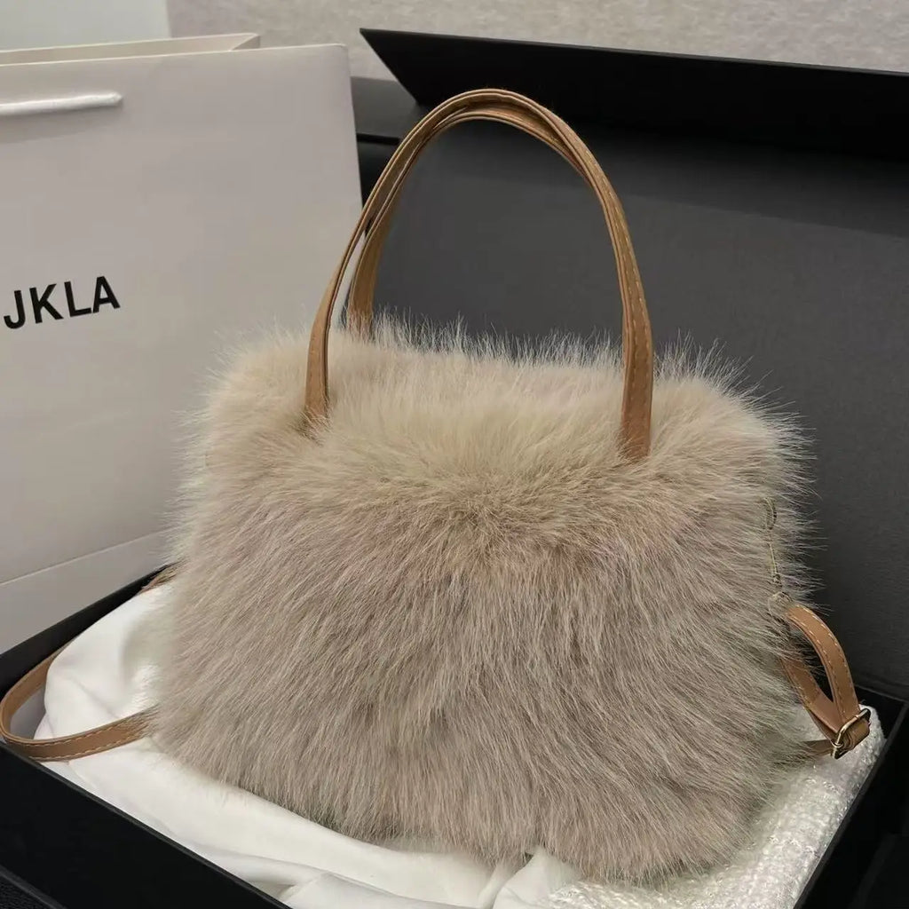 HOMEFISH Faux Fur Tote Bag Women's Bucket Plush Luxury Design Ladies Handbags Soft Winter Crossbody Shoulder Bags Bolsa Feminina