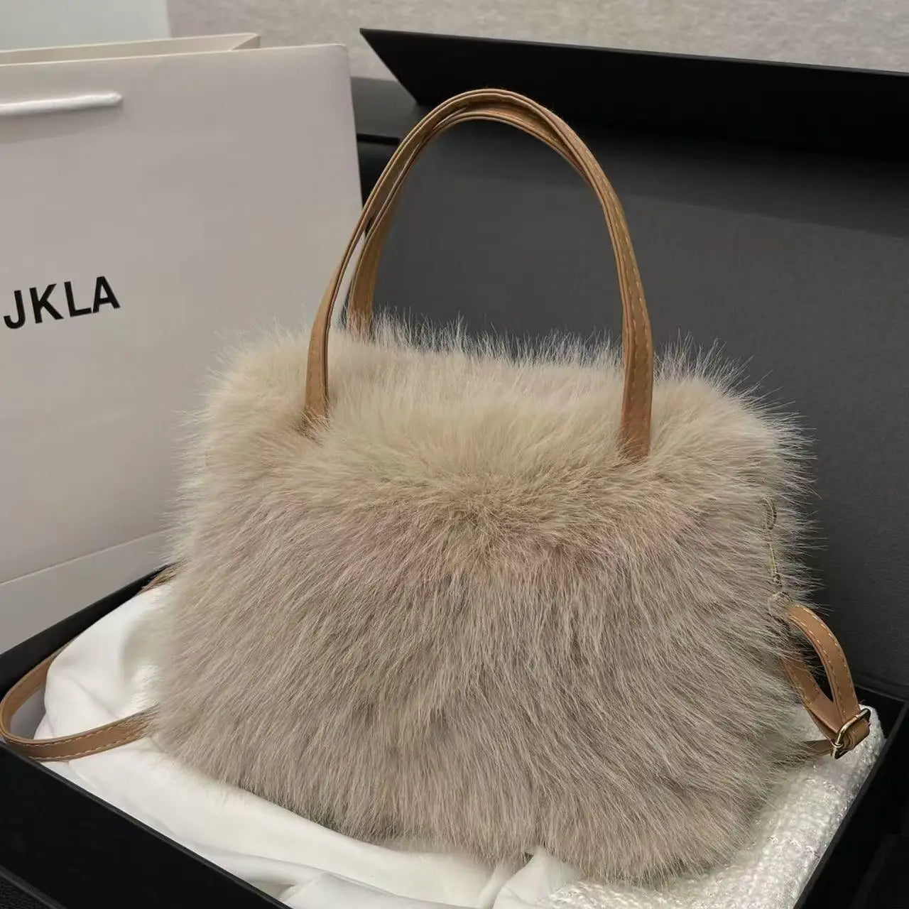 HOMEFISH Faux Fur Tote Bag Women's Bucket Plush Luxury Design Ladies Handbags Soft Winter Crossbody Shoulder Bags Bolsa Feminina