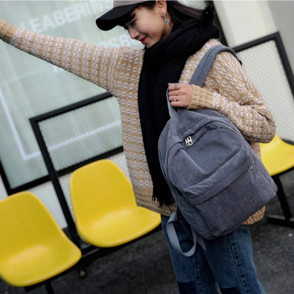 Corduroy Backpack College Bag
