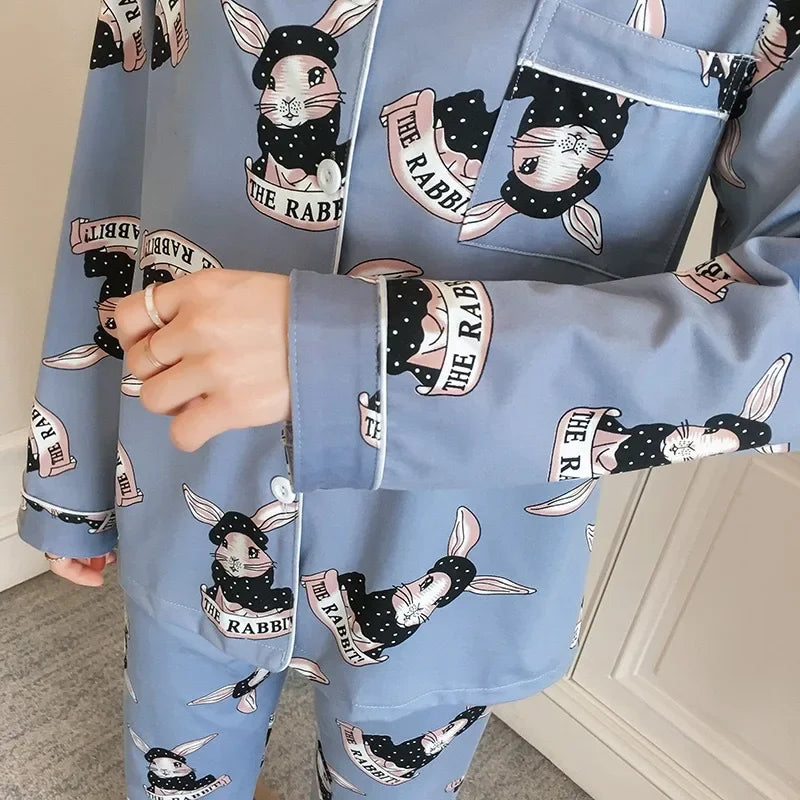 Spring Autumn Winter Long Sleeve Trousers Sleepwear Women's Cardigan Korean Style Outer Wear Casual Thin Homewear Two-piece Suit