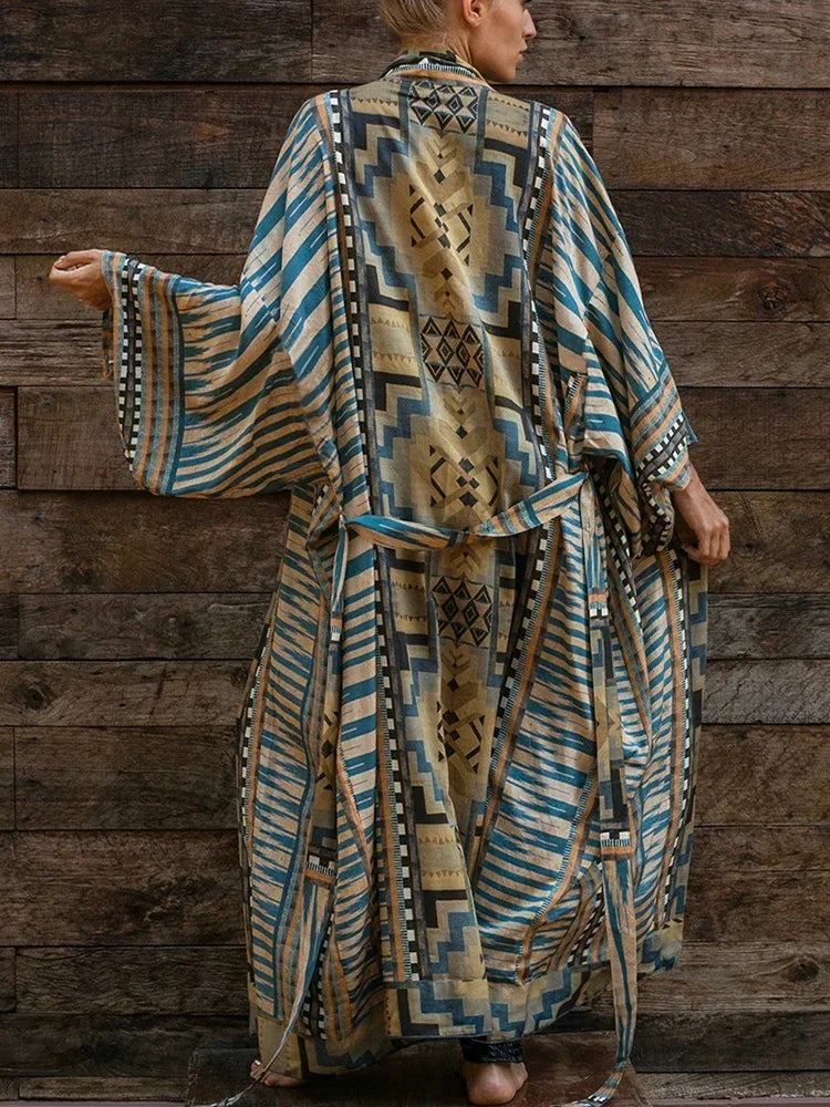 2025 Beach Kimono Cover-up Loose Swimsuit Cover Up Front Open Belt Kaftan Robe Plage Beach Pareos Dress Tunic Beach Wear