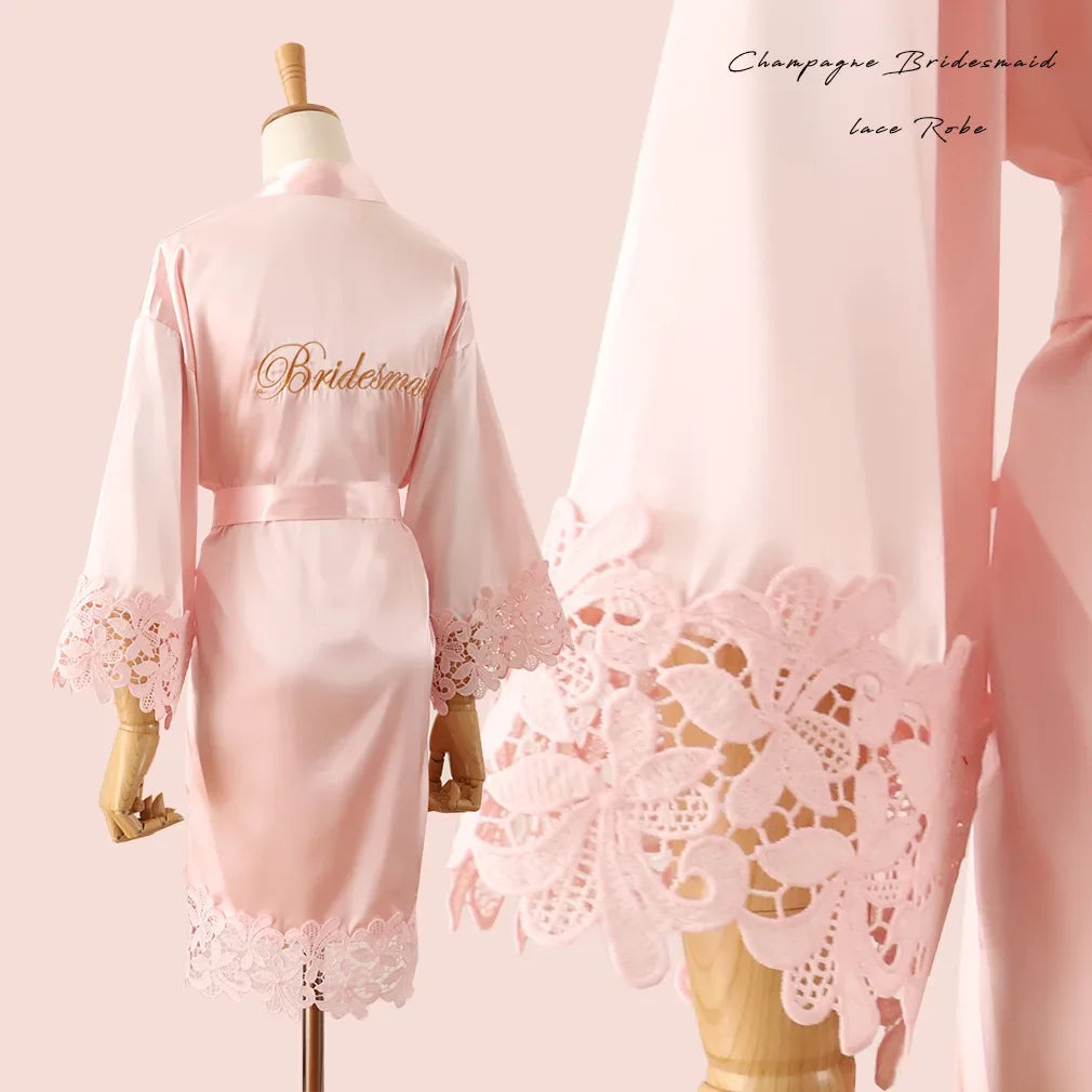 Sexy Embroidery Wedding Robe Patchwork Lace Kimono Bathrobe Gown Summer New Female Sleepwear Home Dress Loose Casual Loungewear