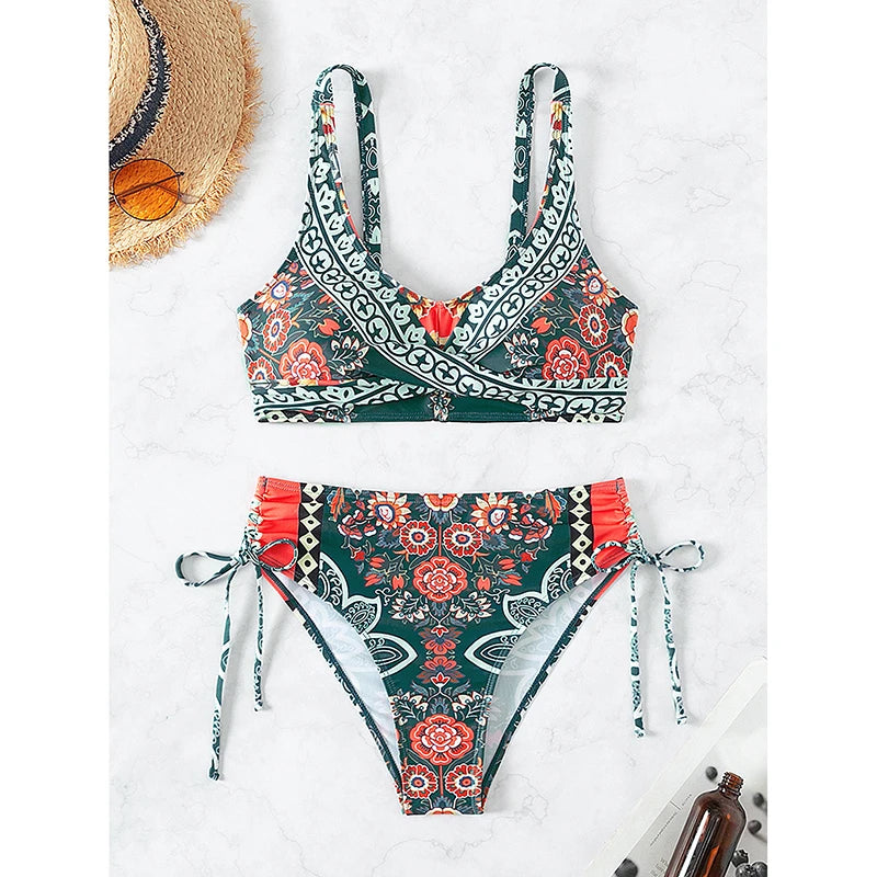 2025 New Women Bikinis Set Swimsuit Swimwear Plus Size Push Up Large Big Floral Swimming Suits Beachwear Bathing Suits ﻿