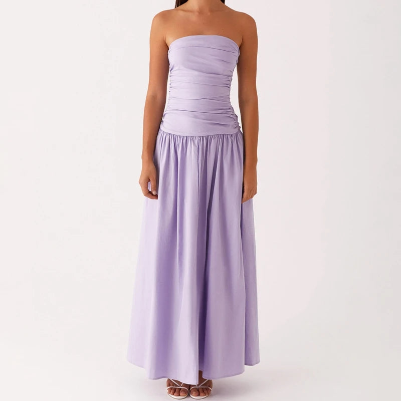 Maemukilabe Women Summer Strapless Maxi Dress Sexy A Line Flowy Tube Top Dress Y2K Elegant Wedding Party Cocktail Long Dresses
