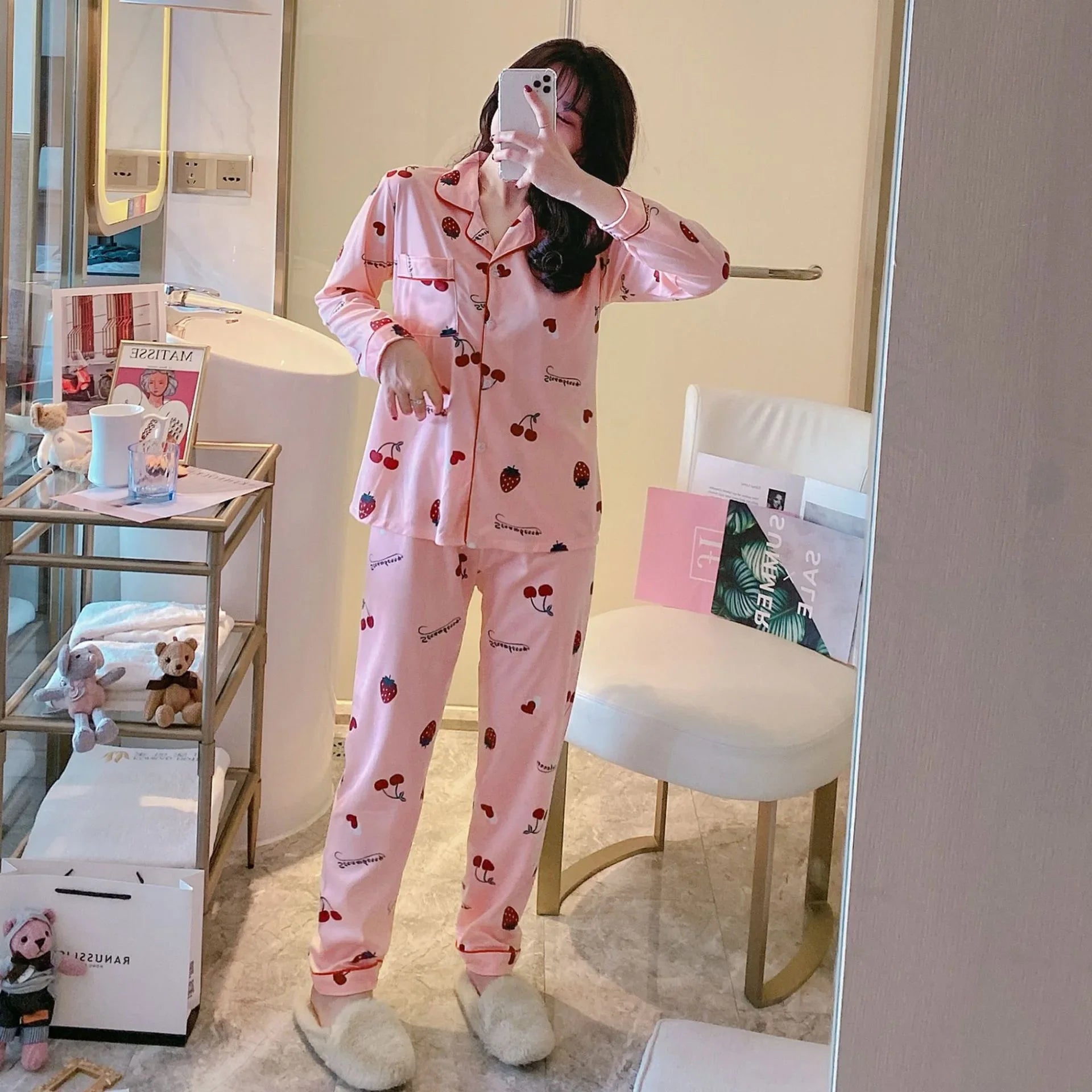 Spring Autumn Winter Long Sleeve Trousers Sleepwear Women's Cardigan Korean Style Outer Wear Casual Thin Homewear Two-piece Suit
