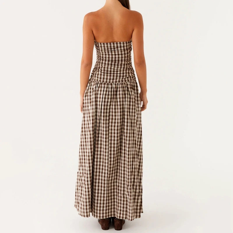 Maemukilabe Women Summer Strapless Maxi Dress Sexy A Line Flowy Tube Top Dress Y2K Elegant Wedding Party Cocktail Long Dresses