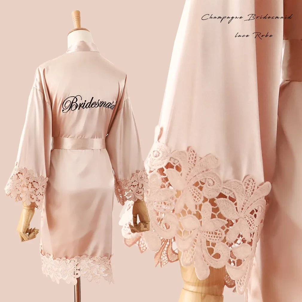 Sexy Embroidery Wedding Robe Patchwork Lace Kimono Bathrobe Gown Summer New Female Sleepwear Home Dress Loose Casual Loungewear
