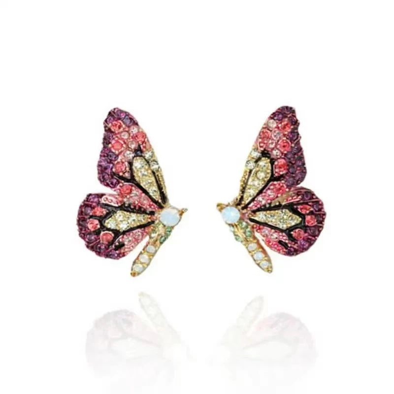 Shiny Multicolor Cryatal Butterfly Stud Earrings For Women Girls Cute Date Party Jewelry