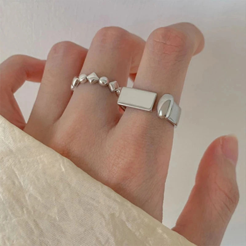 925 Silver Rings for Women Thick Wave Wide Solid Double-layer Punk Trendy Couple Female Party Birthday Gift
