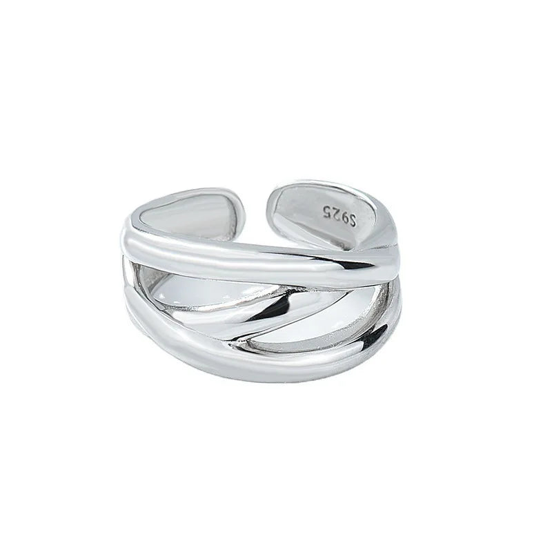 925 Silver Rings for Women Thick Wave Wide Solid Double-layer Punk Trendy Couple Female Party Birthday Gift