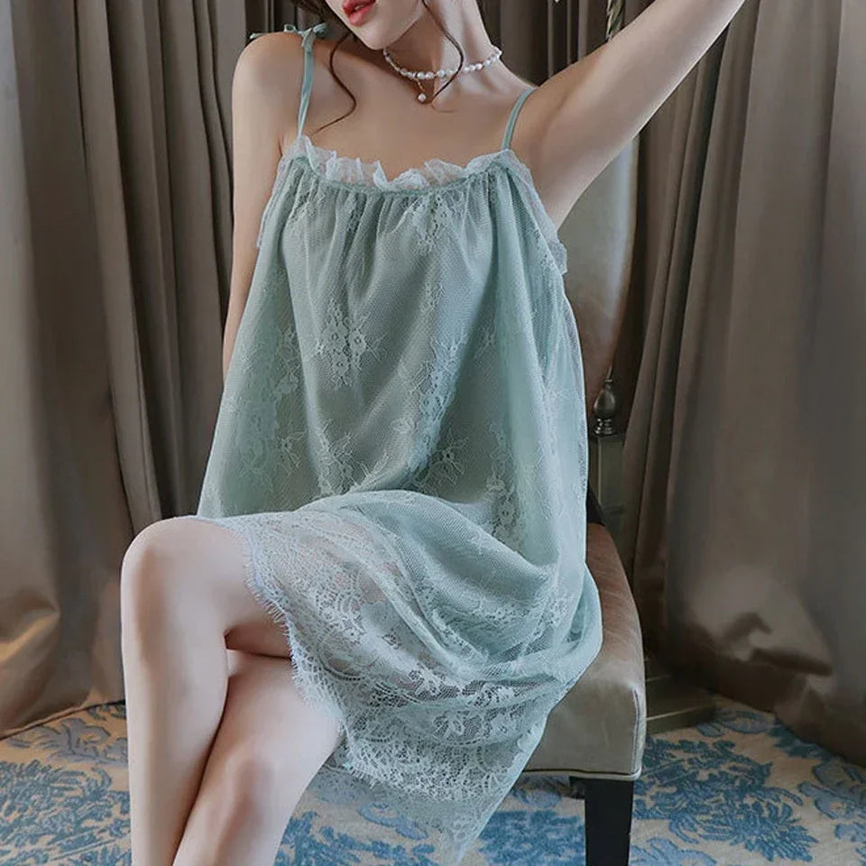 Plus Size Lingerie Lace Babydoll Chemise Nightgown Nighty Mesh Sleepwear Slip Nightdress Valentine Gifts for Women Sleepwear