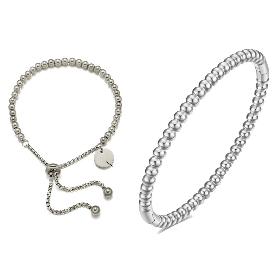 ZAKOL Stainless Steel Golden Bead Bracelet for Women Fashion Adjustable Chain Bracelets Daily Party Jewelry