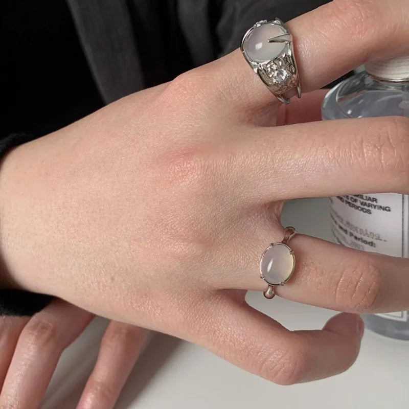 925 Silver Rings for Women Thick Wave Wide Solid Double-layer Punk Trendy Couple Female Party Birthday Gift