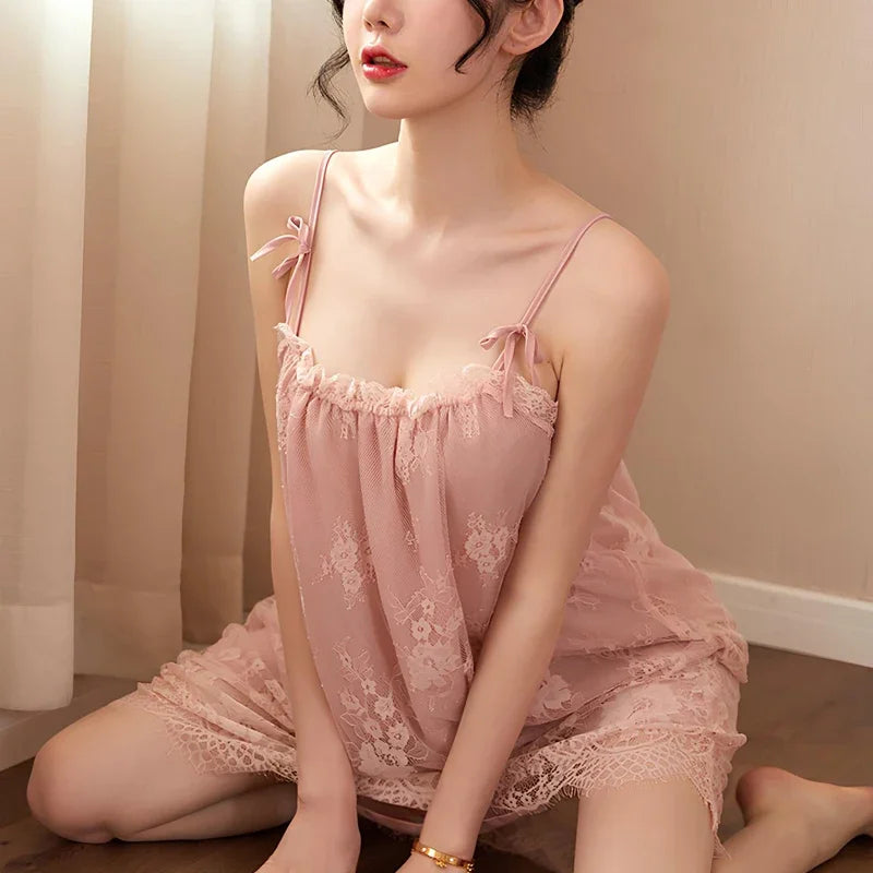 Plus Size Lingerie Lace Babydoll Chemise Nightgown Nighty Mesh Sleepwear Slip Nightdress Valentine Gifts for Women Sleepwear