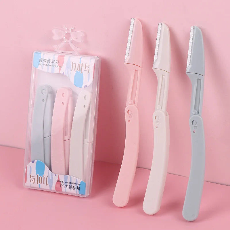 3pcs Fold Eyebrow Trimmer Scissors Hair Remover Eyebrow Comb Razor Eyebrow Clip Makeup Tools Face Razor for Women