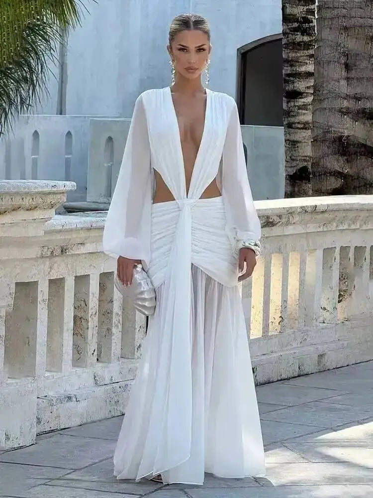 Townlike Pleated Slim Bodycon Maxi Long Dress Women Off Shoulder 2025 Autumn Winter Dress Lace Patchwork Sexy Party Dresses