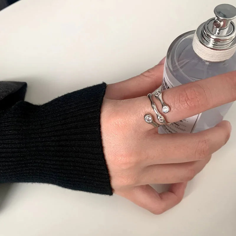 925 Silver Rings for Women Thick Wave Wide Solid Double-layer Punk Trendy Couple Female Party Birthday Gift