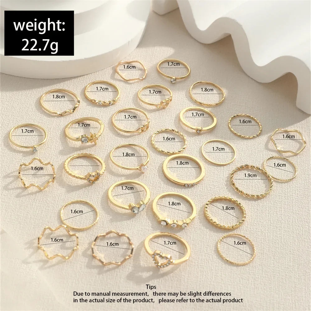 30Pcs Bohemian Geometric Knuckle Rings Set For Women Gold Silver Color Finger Ring Girls Fashion Party Jewelry Accessories