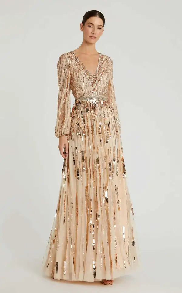 Customized Exquisite Chiffon Sequined Pleat Sash Rhinestone A-line V-neck Long Dresses Bespoke Occasion Dresses Fashion Sparkle