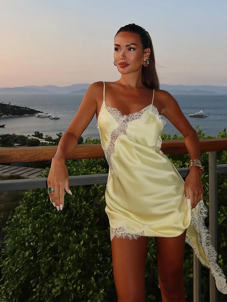 Women Knitted Hollow Out Mini Dresses Round Neck Sleeveless Off Shoulder Short Dress Lady Casual Summer Holiday Beach Robes