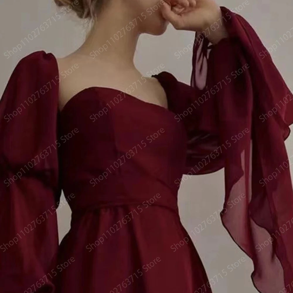 Long Burgundy Evening Dresses for Women Square Neck Ankle-Length A-Line Prom Party Wedding Gala Special Events Dress Customized