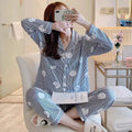 Spring Autumn Winter Long Sleeve Trousers Sleepwear Women's Cardigan Korean Style Outer Wear Casual Thin Homewear Two-piece Suit