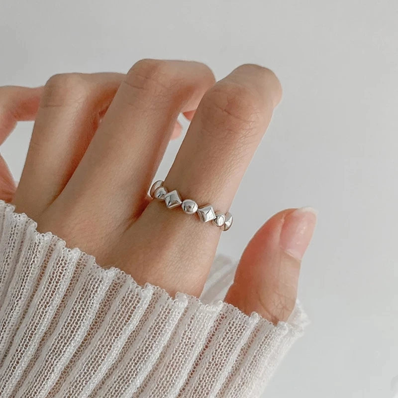 925 Silver Rings for Women Thick Wave Wide Solid Double-layer Punk Trendy Couple Female Party Birthday Gift