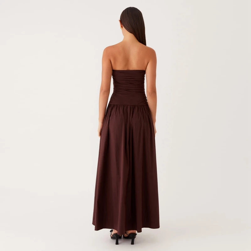 Maemukilabe Women Summer Strapless Maxi Dress Sexy A Line Flowy Tube Top Dress Y2K Elegant Wedding Party Cocktail Long Dresses