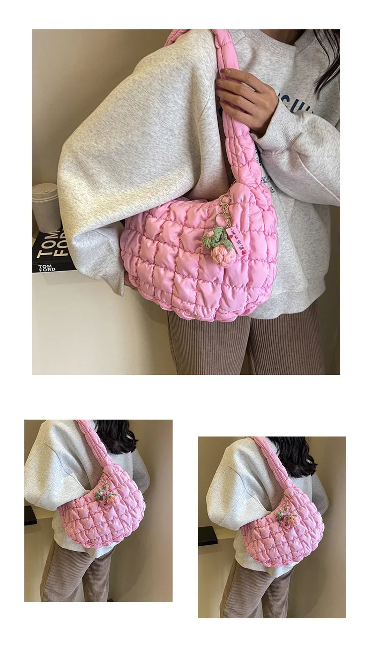 Korean Style Women's Shoulder Bag Cute Bubble Dumpling Foldable Cloud Bag Casual Fashion  bags for women luxury designer