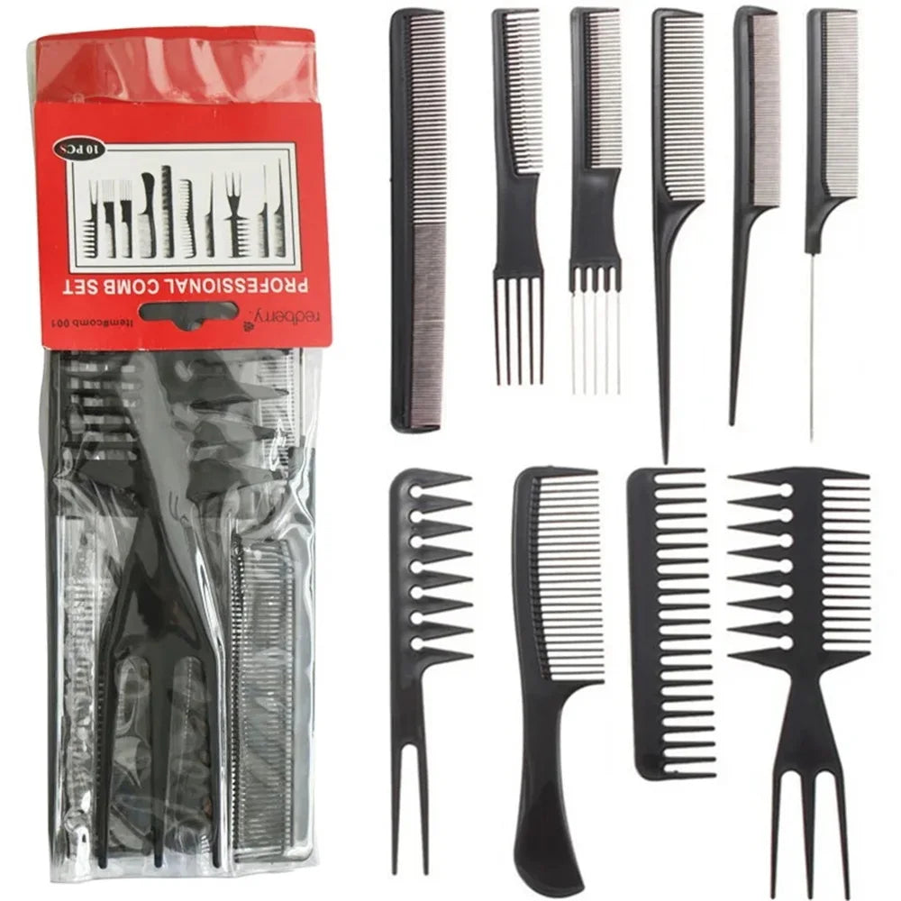 10PCS Professional Comb Multifunctional Comb Anti-static Hair Care and Hairdressing Tool Set Styling Salon Tool Accessories