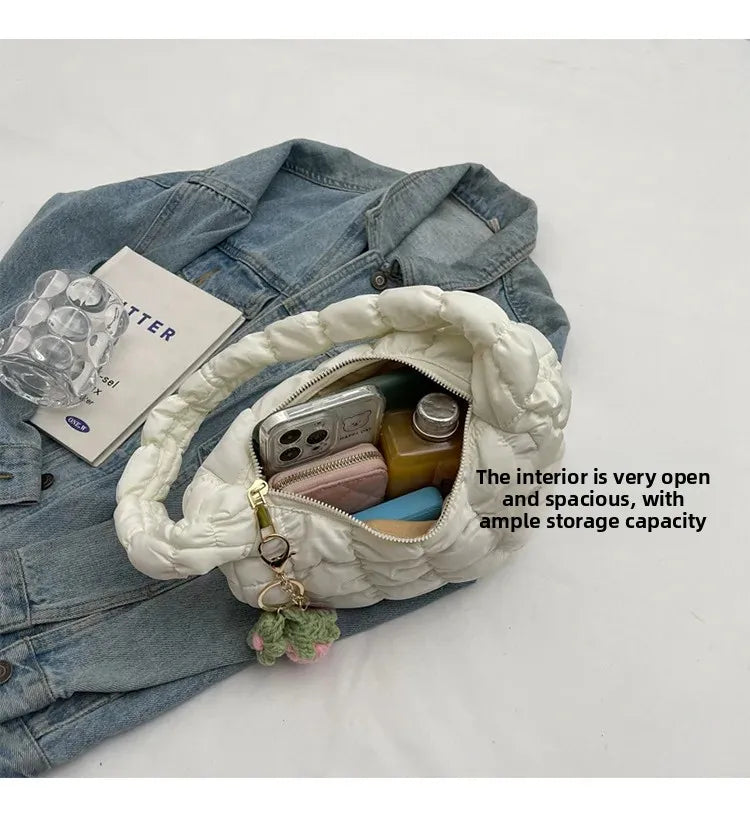 Korean Style Women's Shoulder Bag Cute Bubble Dumpling Foldable Cloud Bag Casual Fashion  bags for women luxury designer