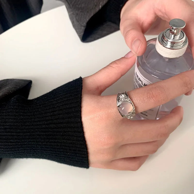 925 Silver Rings for Women Thick Wave Wide Solid Double-layer Punk Trendy Couple Female Party Birthday Gift